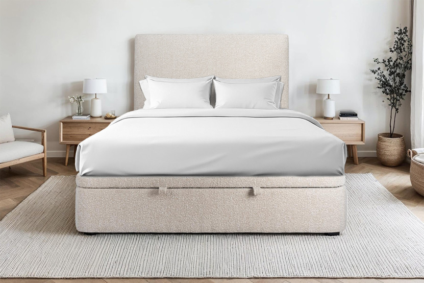 Sommier Coffre 200x200 cm - Bouclette - Beige clair