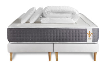 Pack lit complet 180x200 cm - Matelas + 2 Sommiers Blancs + 2 oreillers + Couette - Vingt-Six