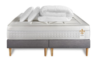 Pack lit complet 200x200 cm - Matelas + 2 Sommiers Gris + 2 oreillers + Couette - Vingt-Huit