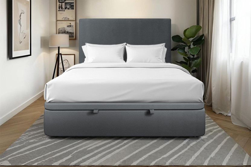 Sommier Coffre 140x200 cm - Velours - Gris anthracite