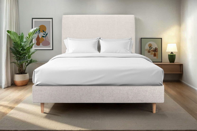 Sommier Tapissier 160x200 cm - H35 cm - Toile nattée - Beige clair