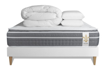 Pack lit complet 160x200 cm - Matelas + Sommier Blanc + 2 oreillers + Couette - Trente PLUS