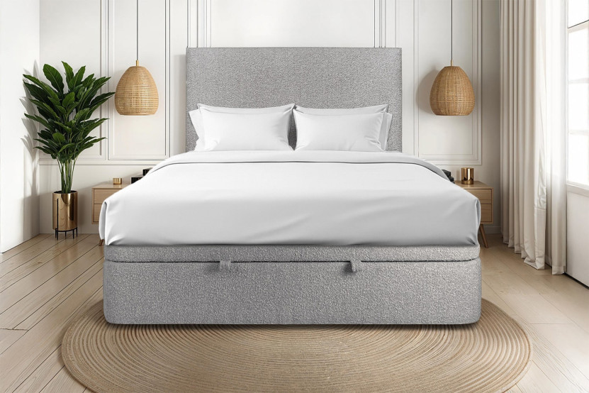 Sommier Coffre 180x200 cm - Bouclette - Gris